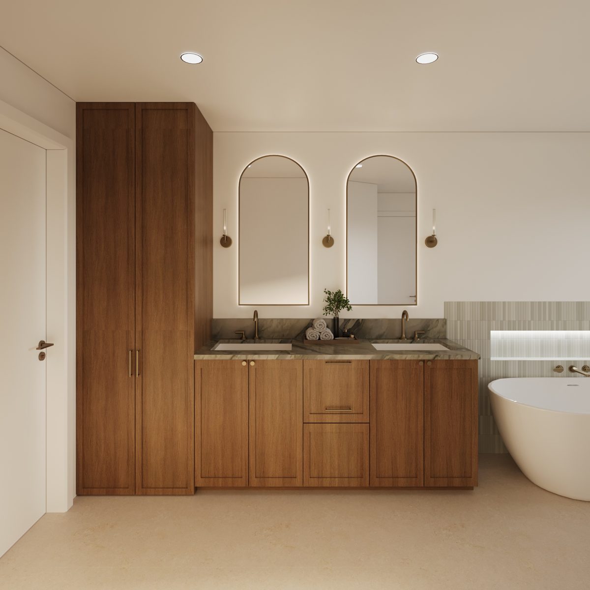 Rendering, oak vanity