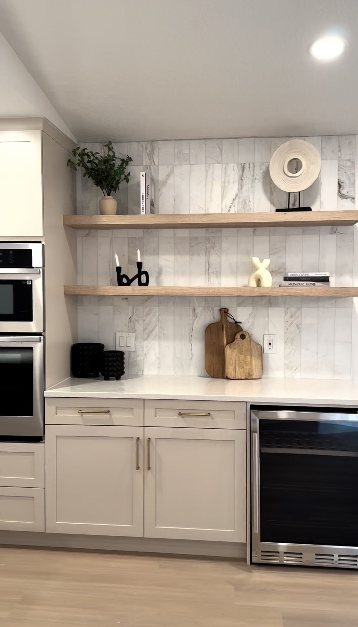 White kitchen with open shelving