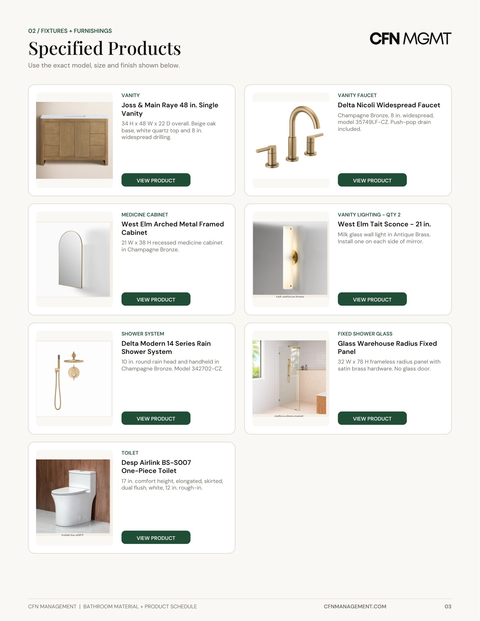 Sheet 03 - specified products, fixtures and furnishings