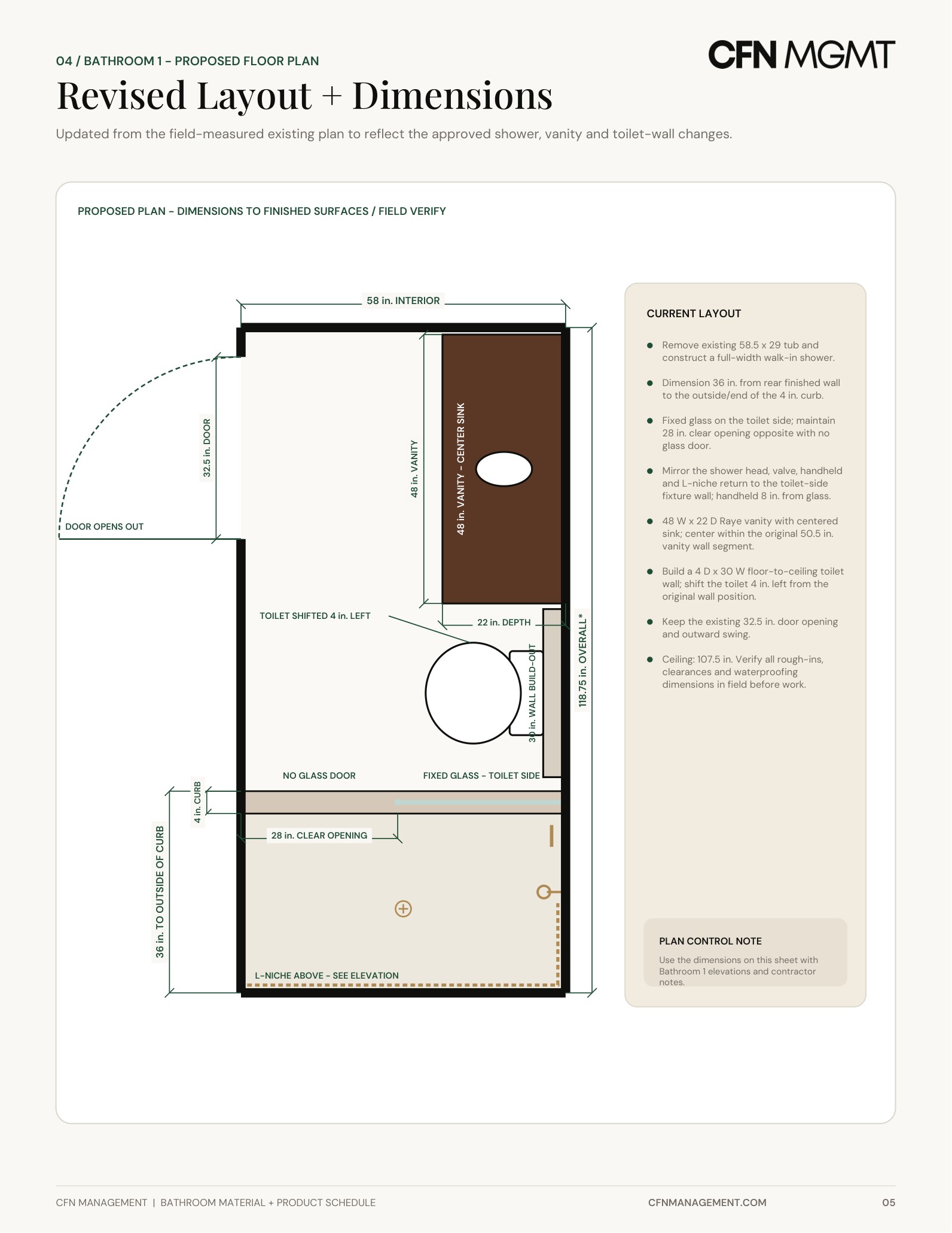 Sheet 05 - proposed floor plan, revised layout and dimensions