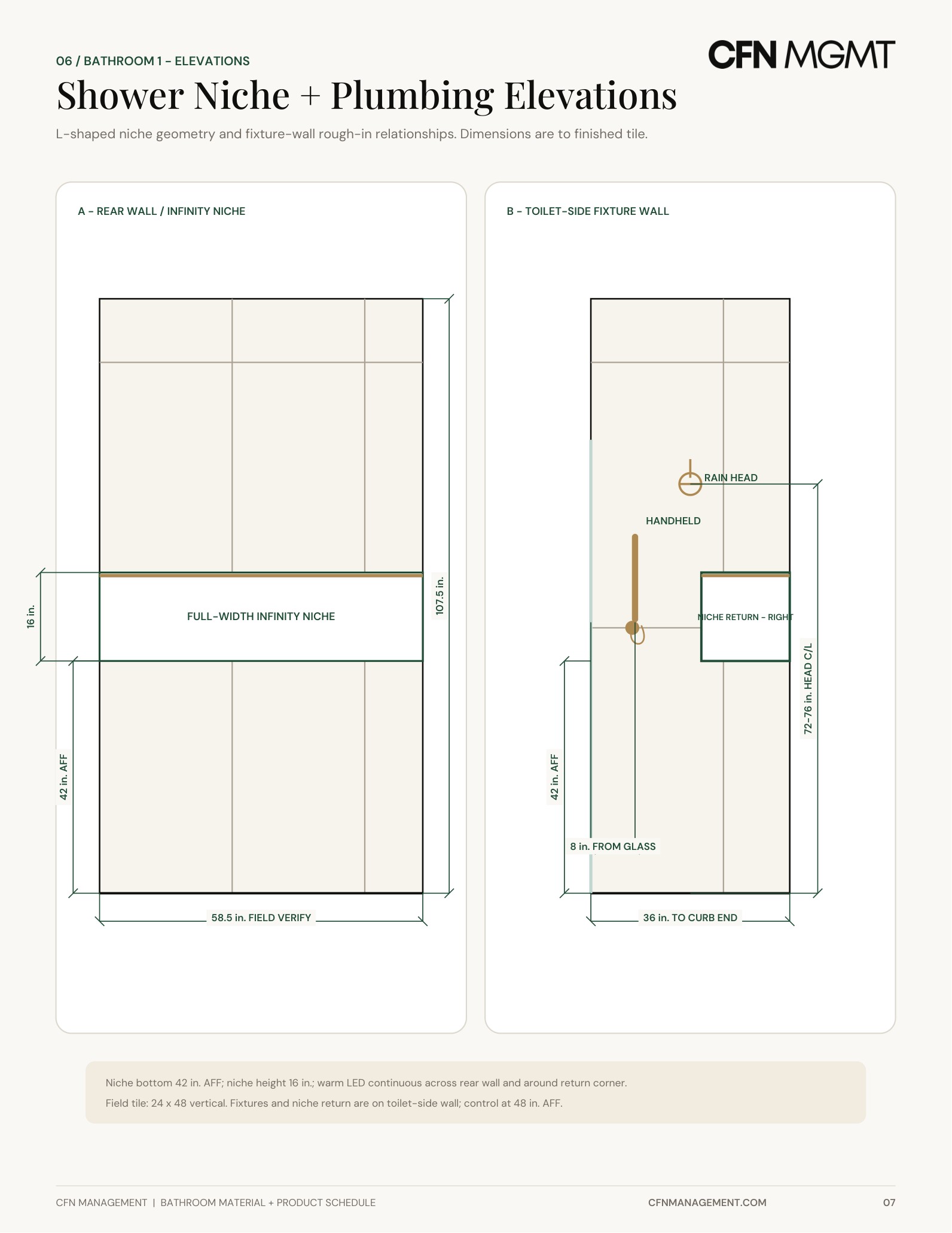 Sheet 07 - shower niche and plumbing elevations