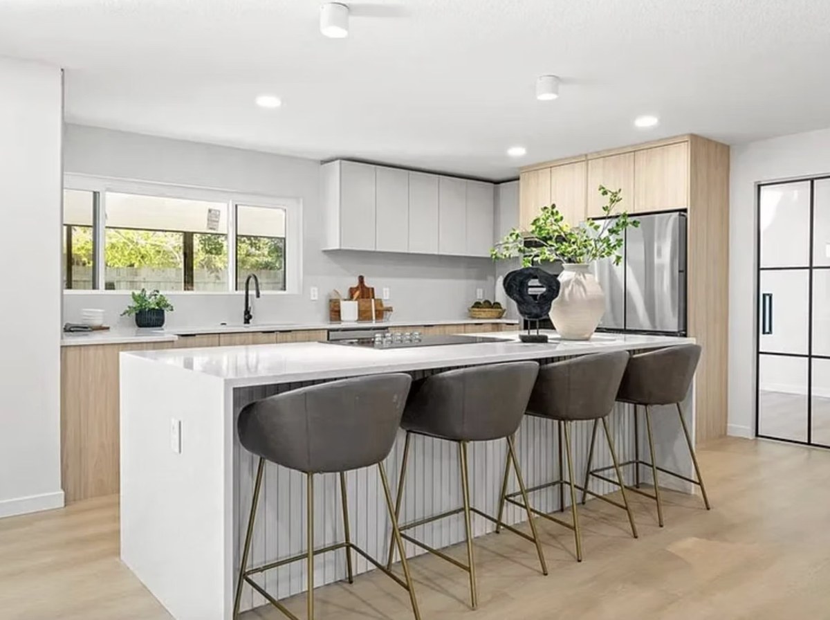 Open kitchen remodel with island seating